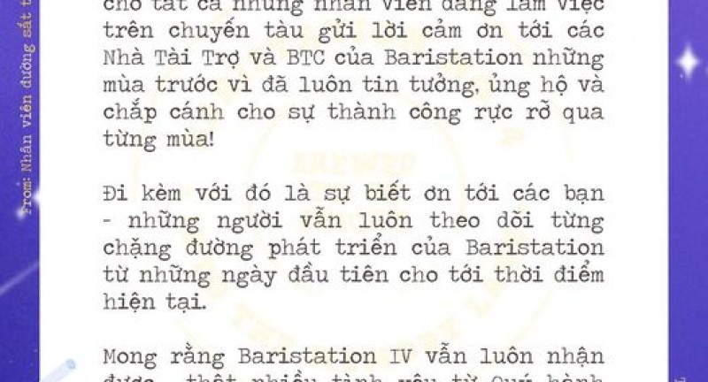 Thư ngỏ từ chuyến tàu Baristation no.4